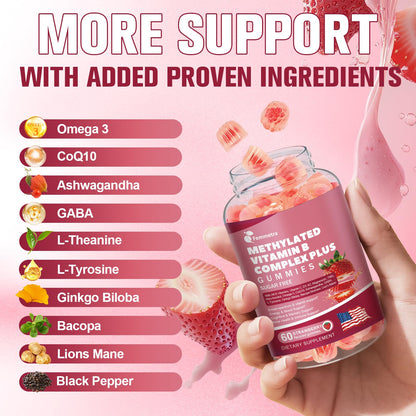 Ultra Methylated Vitamin B Complex Sugar Free Gummies - All B Vitamins + Vitamin C D3 K2 Ashwagandha Magnesium Omega 3 CoQ10 for Women Men - Methyl Vitamin B12