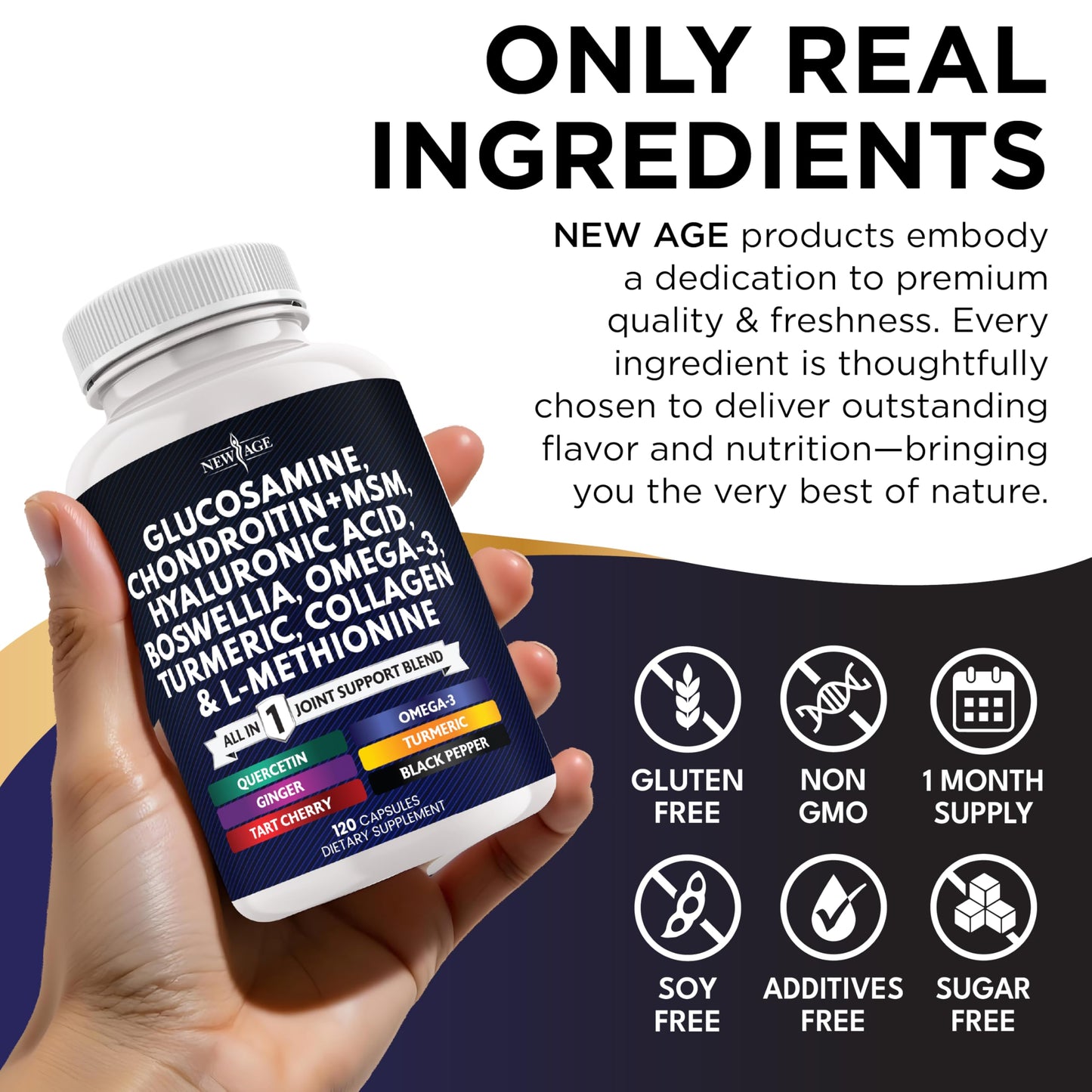 Glucosamine Chondroitin, MSM, Turmeric Curcumin, Collagen, Hyaluronic Acid, Omega 3 – Health Supplement for Men & Women – 240 Count