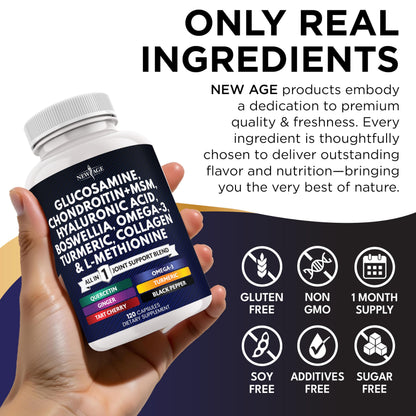 Glucosamine Chondroitin, MSM, Turmeric Curcumin, Collagen, Hyaluronic Acid, Omega 3 – Health Supplement for Men & Women – 240 Count