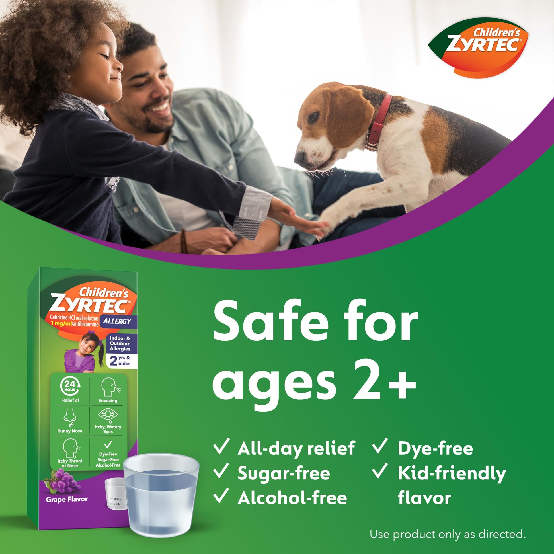 Children's Zyrtec Liquid, Kid's Antihistamine Syrup, Dye-, Sugar-, and Alcohol-Free, Pleasant Grape Flavor, Contains Cetirizine HCl Suitable for Ages 2 Years and Up, 8 fl oz Bottle Zyrtec buy supplements Au