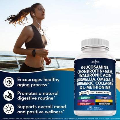 Glucosamine Chondroitin, MSM, Turmeric Curcumin, Collagen, Hyaluronic Acid, Omega 3 – Health Supplement for Men & Women – 240 Count