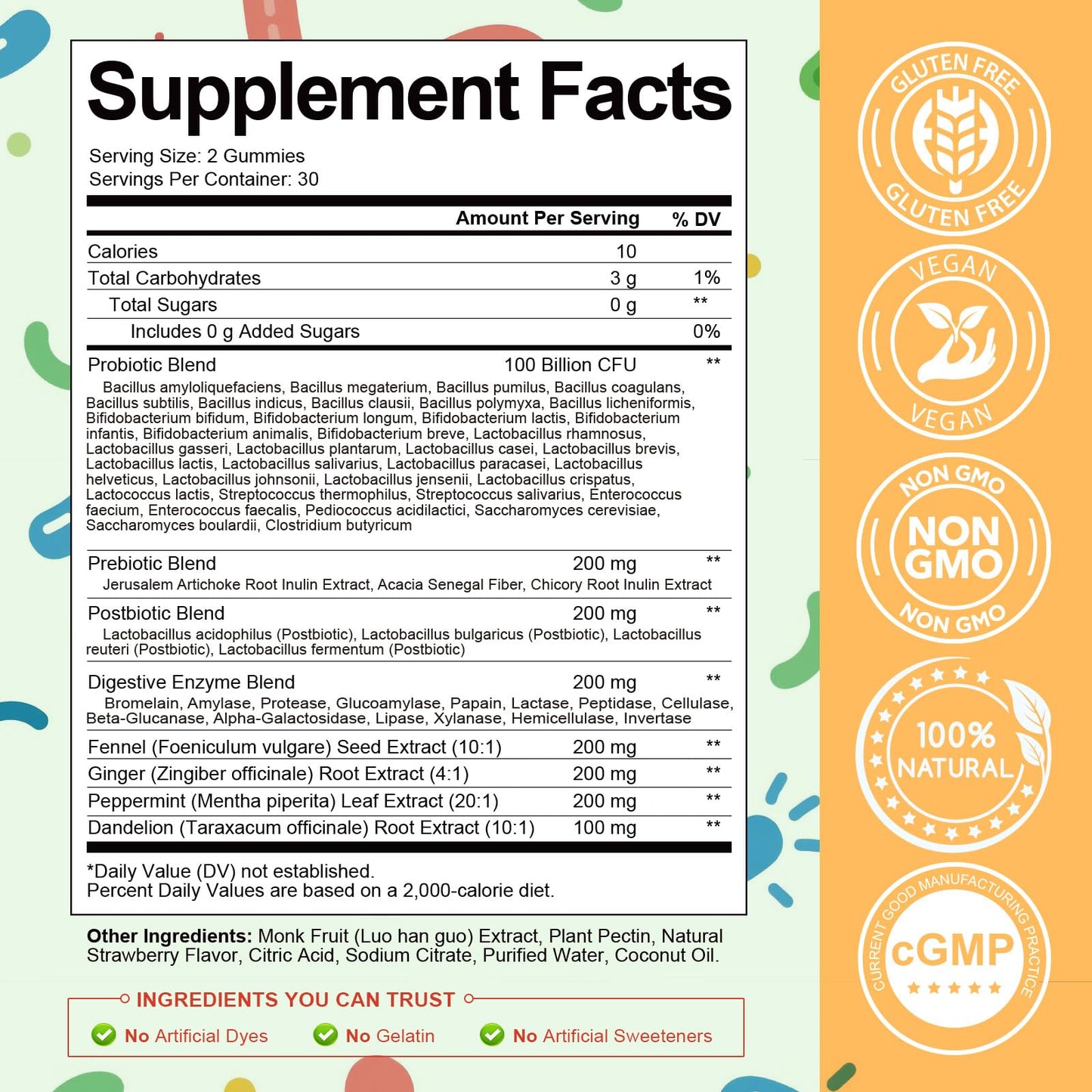 Totaria Sugar Free 5-in-1 Probiotic Prebiotic Postbiotic Gummy, 36 Strains Probiotics for Women Men with Digestive Enzymes, Peppermint, Complete Immune,