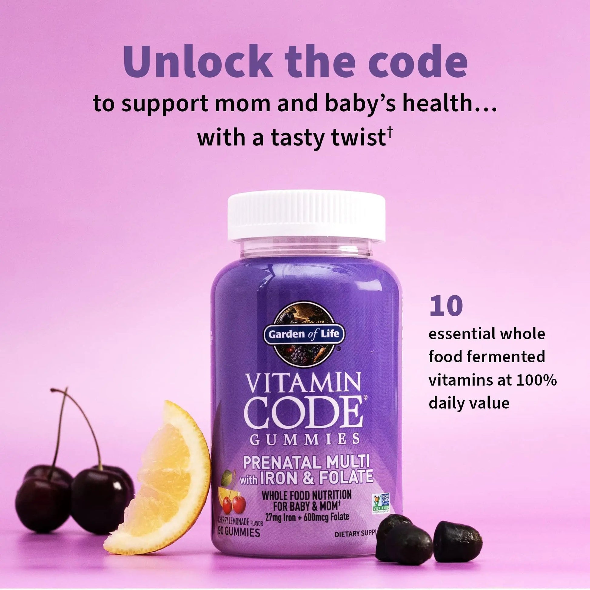 Essential Prenatal Gummy Vitamins for Women with Iron: Folate, Biotin, D3 & B12 + Probiotics for Digestion, Vitamin Code Multivitamin Garden of Life