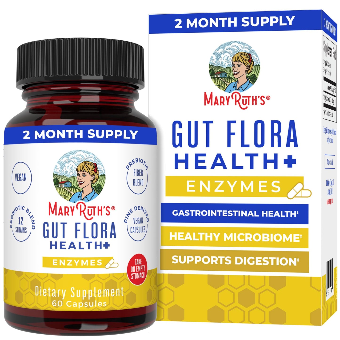 MaryRuth’s Gut Flora Health+ Enzymes | Prebiotic & Probiotic Digestive Enzymes for Healthy Gut Biome & Digestive Support | Gastrointestinal Health | CLP Certified
