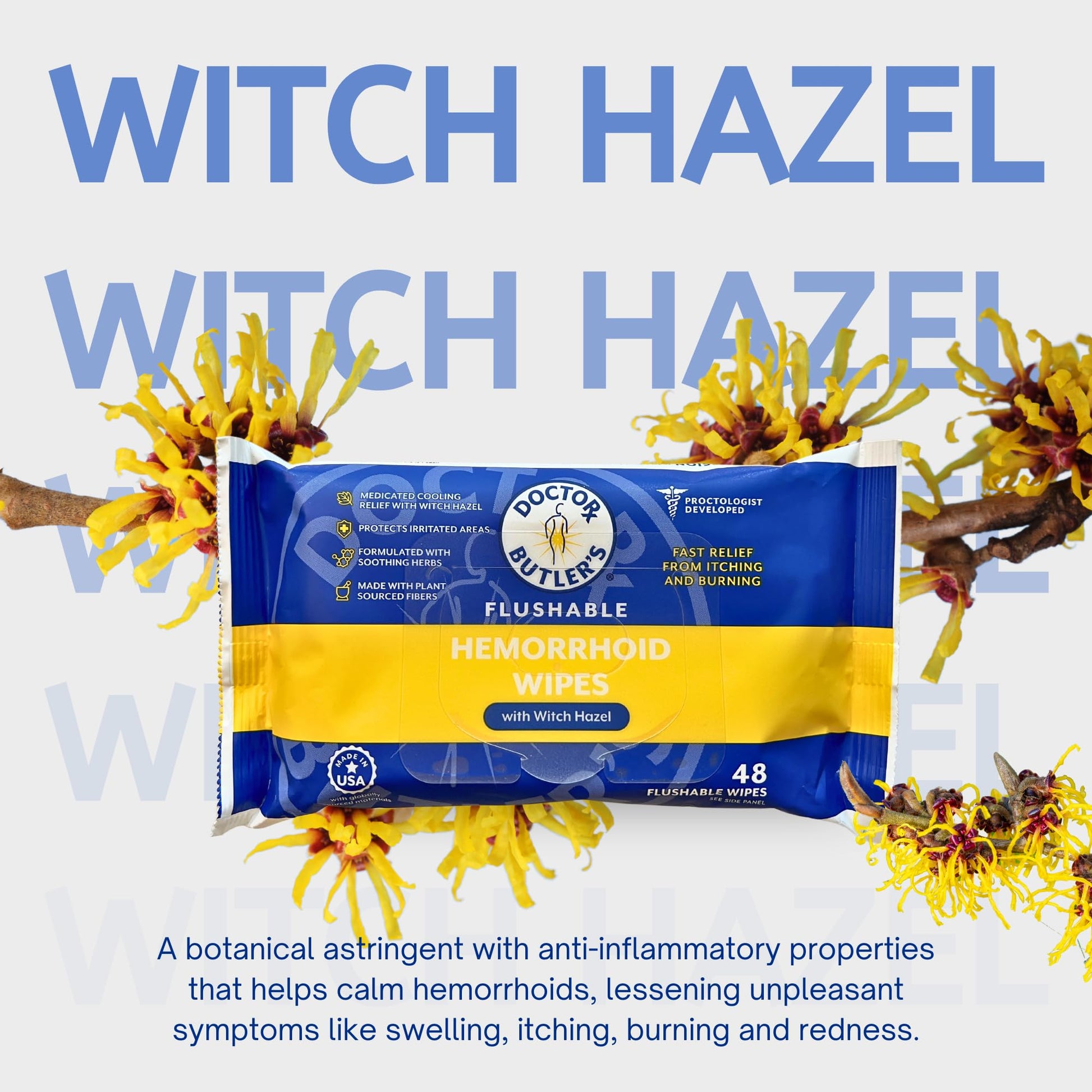 Doctor Butler's Flushable Hemorrhoid Wipes – Flushable Wipes with Witch Hazel to Soothe and Bring Relief from Discomfort Associated with Hemorrhoids (48 Wipes) Doctor Butler'sBuy Supplements Australia