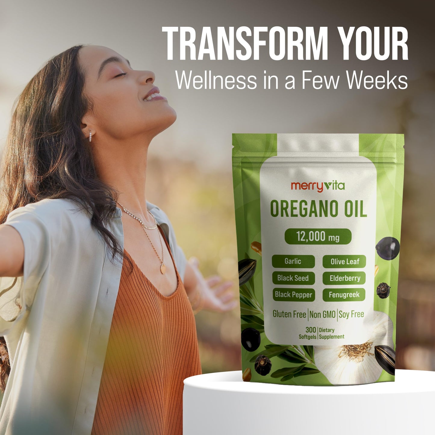 MERRY VITA Oil of Oregano with Black Seed Oil– Oregano Oil Capsules Organic, High Carvacrol – Aceite de Orégano Cápsulas, Immune Support Supplement – Non-GMO - 300 Softgels MERRY VITA buy supplements Au