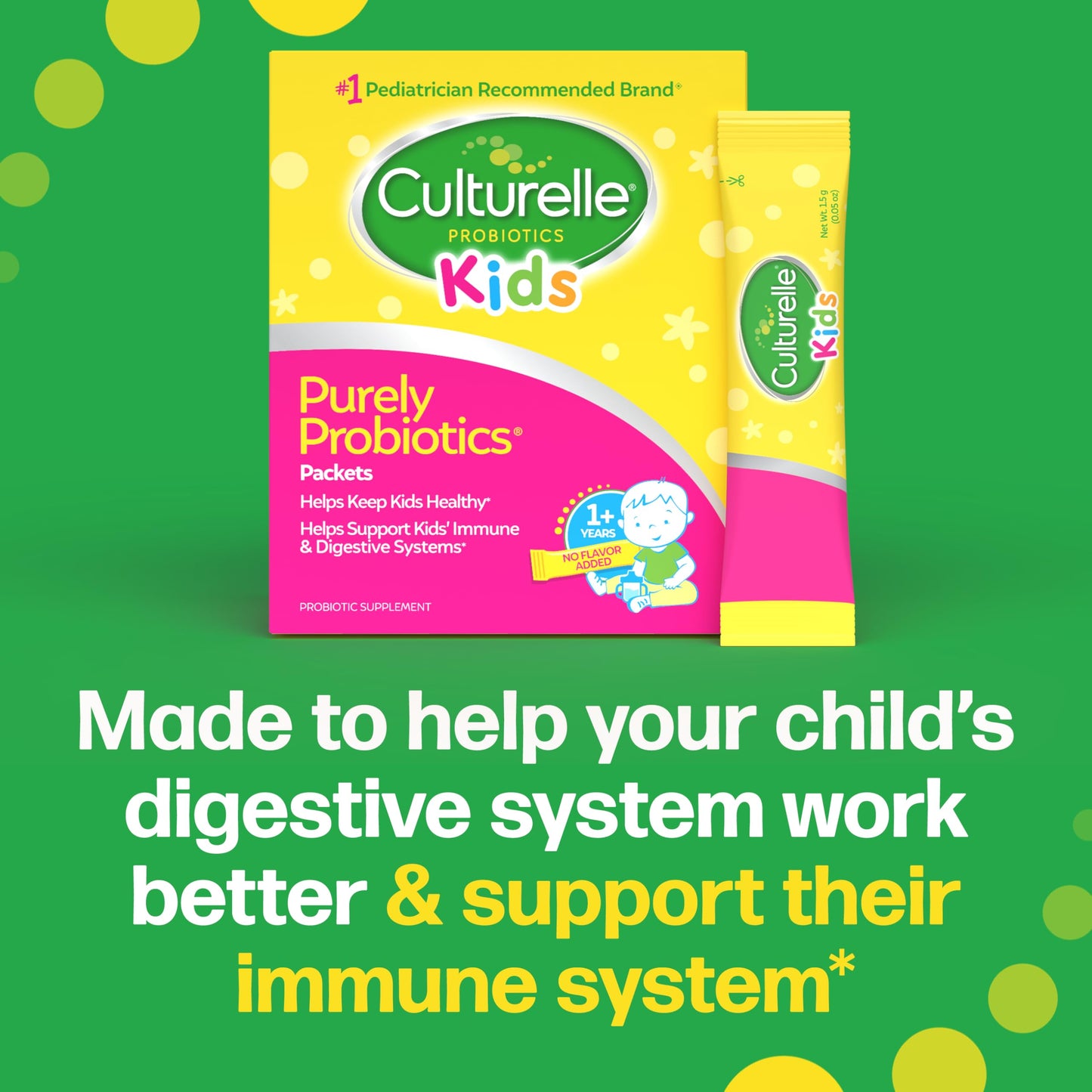Culturelle Kids Daily Probiotic Packets for Kids, (Ages 3+) - 50 Count – From the #1 Pediatrician-Recommended Brand – Flavorless Daily Probiotics