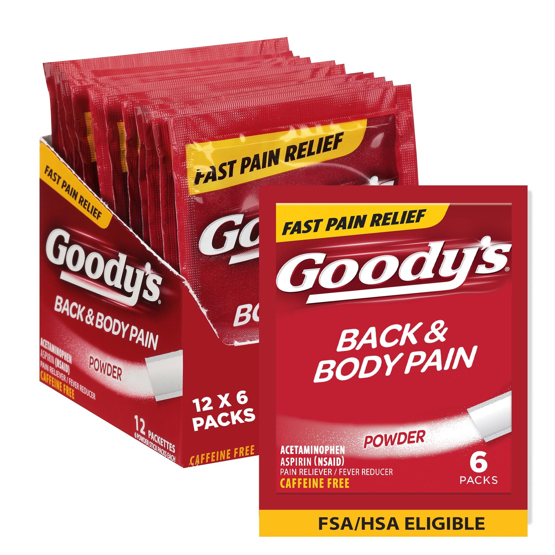 Goody's Body Ache & Back Pain Relief Powder, Dual Action with Acetaminophen & Aspirin, Caffeine-Free, 6 Count, Pack of 12 Goody'sBuy Supplements Australia