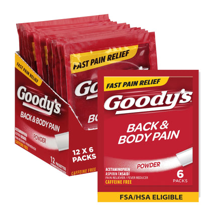 Goody's Body Ache & Back Pain Relief Powder, Dual Action with Acetaminophen & Aspirin, Caffeine-Free, 6 Count, Pack of 12 Goody'sBuy Supplements Australia