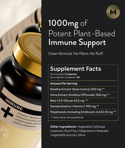 Manna Immune+ Capsules | 500mg Amla Extract & 500mg Rosehip Extract | Vitamin C Supplement for Immune Boost, Antioxidants, Heart Health, Digestion & Immune System Support | For Daily Use | 60 Count M MannaBuy Supplements Australia