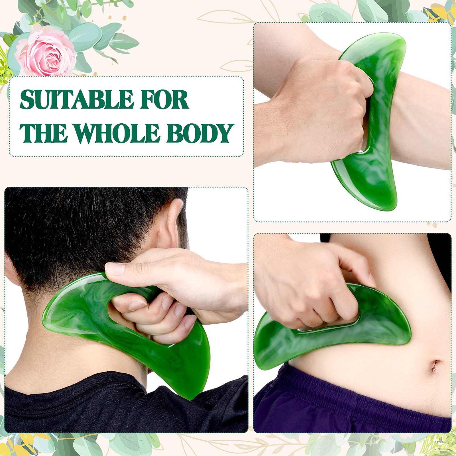 Gua Sha Massage Tool with Handle Resin Massage Tools Lymphatic Drainage Massager Body Shaping Gua Sha Tools for Full Body Men Women Birthday Festival Holiday Present (Green) BBTO buy supplements Au