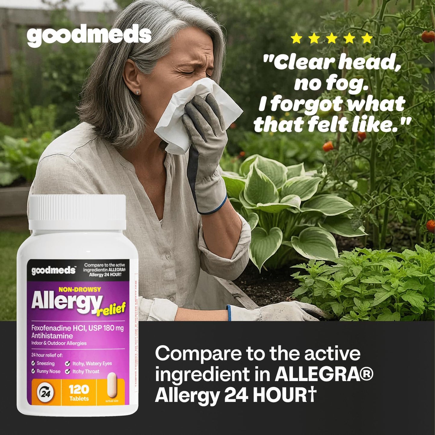 GoodMeds Compare to Allegra | Fexofenadine HCl 180mg | 24-Hour Allergy Relief, Non-Drowsy Antihistamine Generic Medicine for Allergies, Hay Fever, Itchy Eyes | for Kids & Adults (120 Count) GoodMeds buy supplements Au