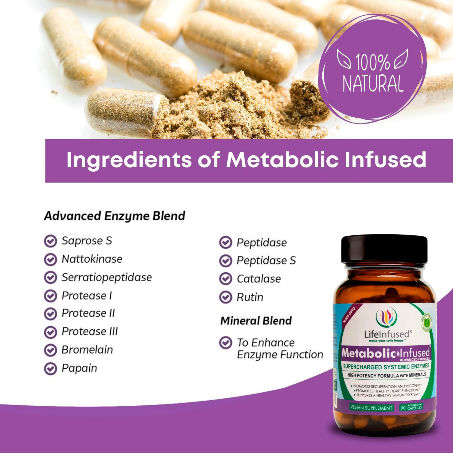 Life Infused Metabolic Enzymes – Systemic Enzyme Supplement with Serrapeptase, Nattokinase, Bromelain & Protease Blend – 72 Trace Minerals – Immune & Circulation Support – Vegan, Non-GMO – 90 Capsules Life Infused buy supplements Au
