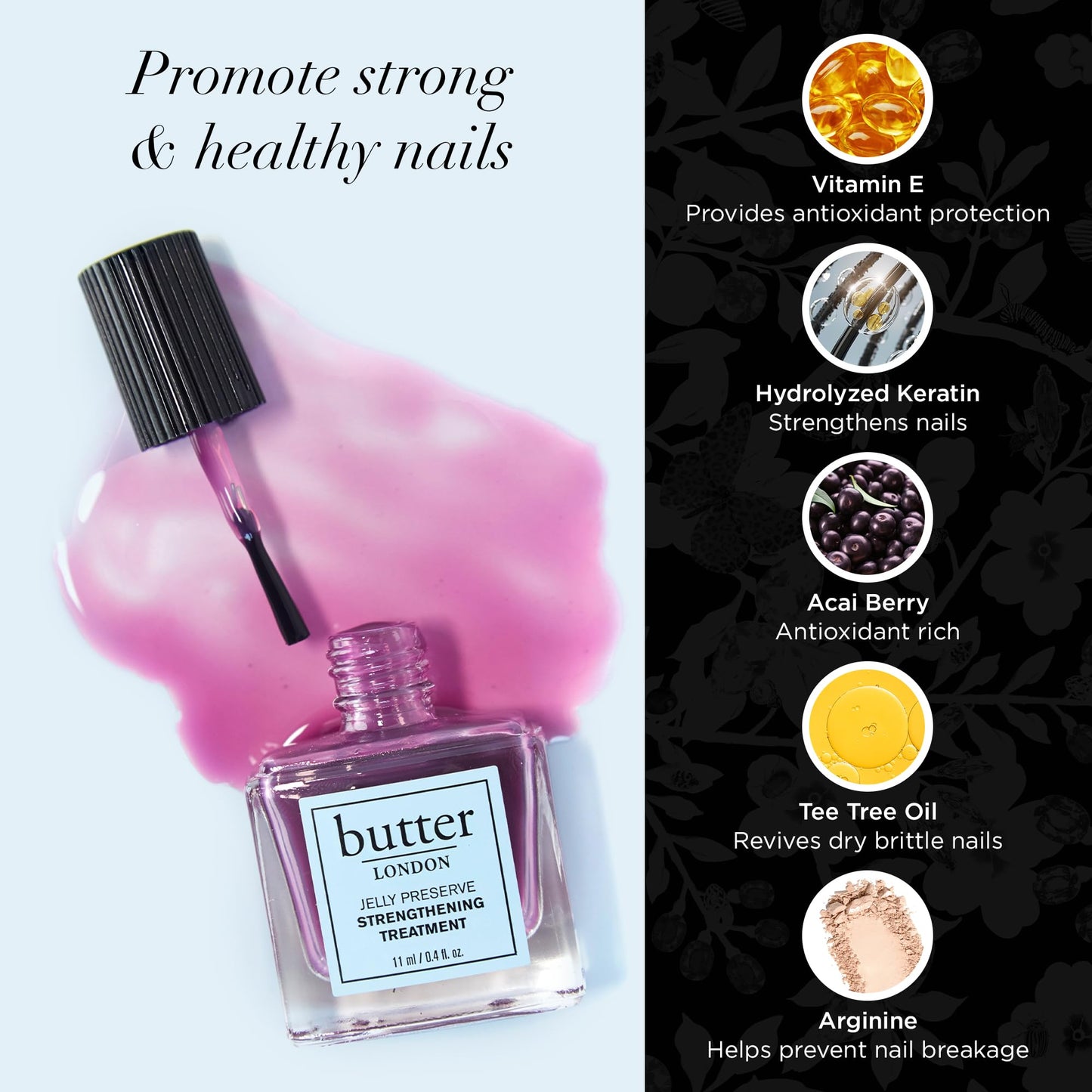 butter LONDON Nail Strengthener for Damaged Nails, Jelly Preserve (Victoria Plum) - Purple Translucent Finish Nail Polish Strengthens, Nourishes