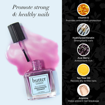 butter LONDON Nail Strengthener for Damaged Nails, Jelly Preserve (Victoria Plum) - Purple Translucent Finish Nail Polish Strengthens, Nourishes