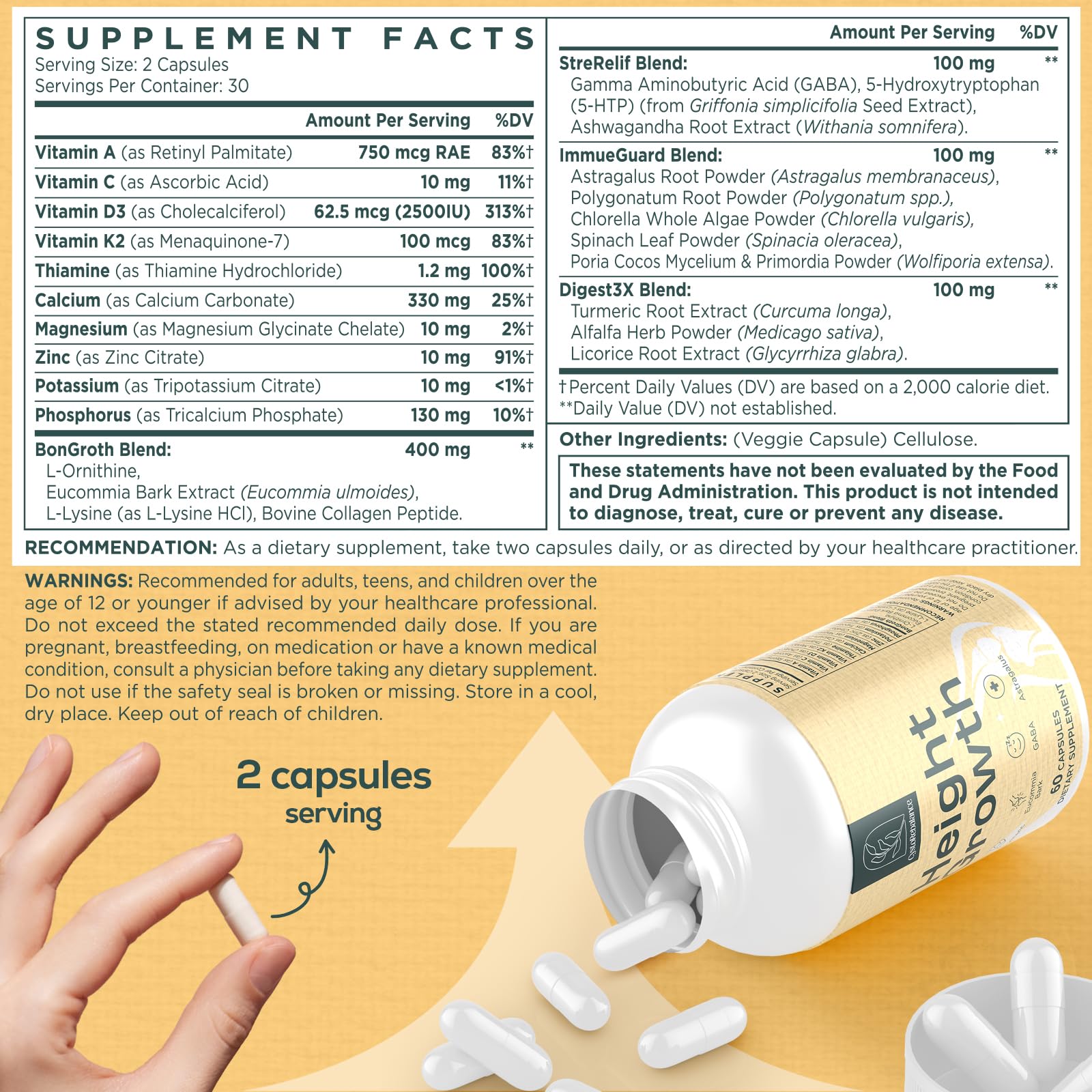 CystoRebalance 25-in 1 Bone Strength Supplement - for Natural Growth, Digestion and Stress - High Absorption - Calcium, Magnesium, Zinc, Ashwaganda and Multivitamins for Age 12+ | 60 Caps CystoRebalance buy supplements Au