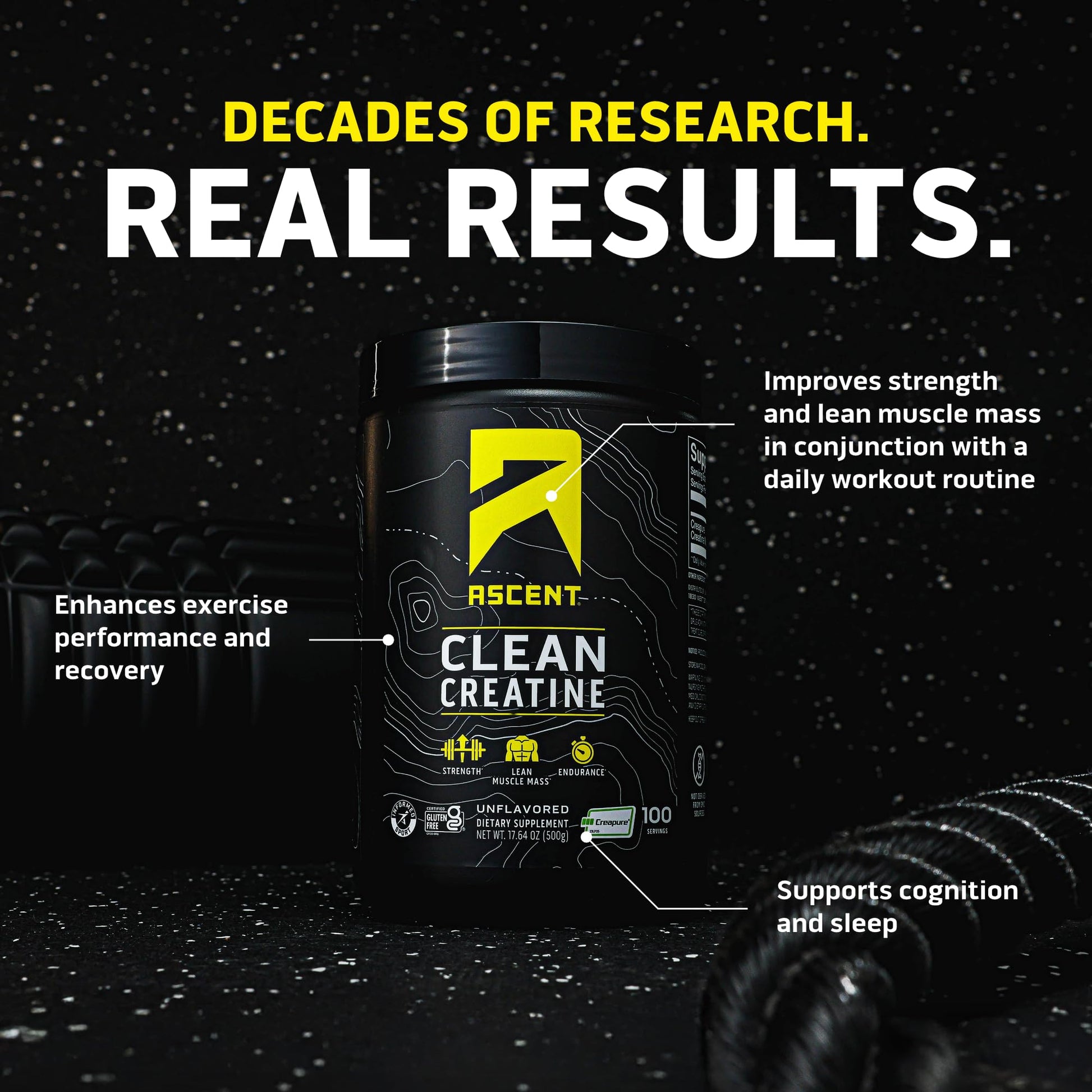 Ascent Clean Creatine Monohydrate Powder - 5G Per Serving, Creapure Creatine Supplement - Unflavored, 100 Servings Ascent buy supplements Au