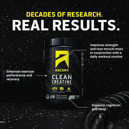 Ascent Clean Creatine Monohydrate Powder - 5G Per Serving, Creapure Creatine Supplement - Unflavored, 100 Servings Ascent buy supplements Au
