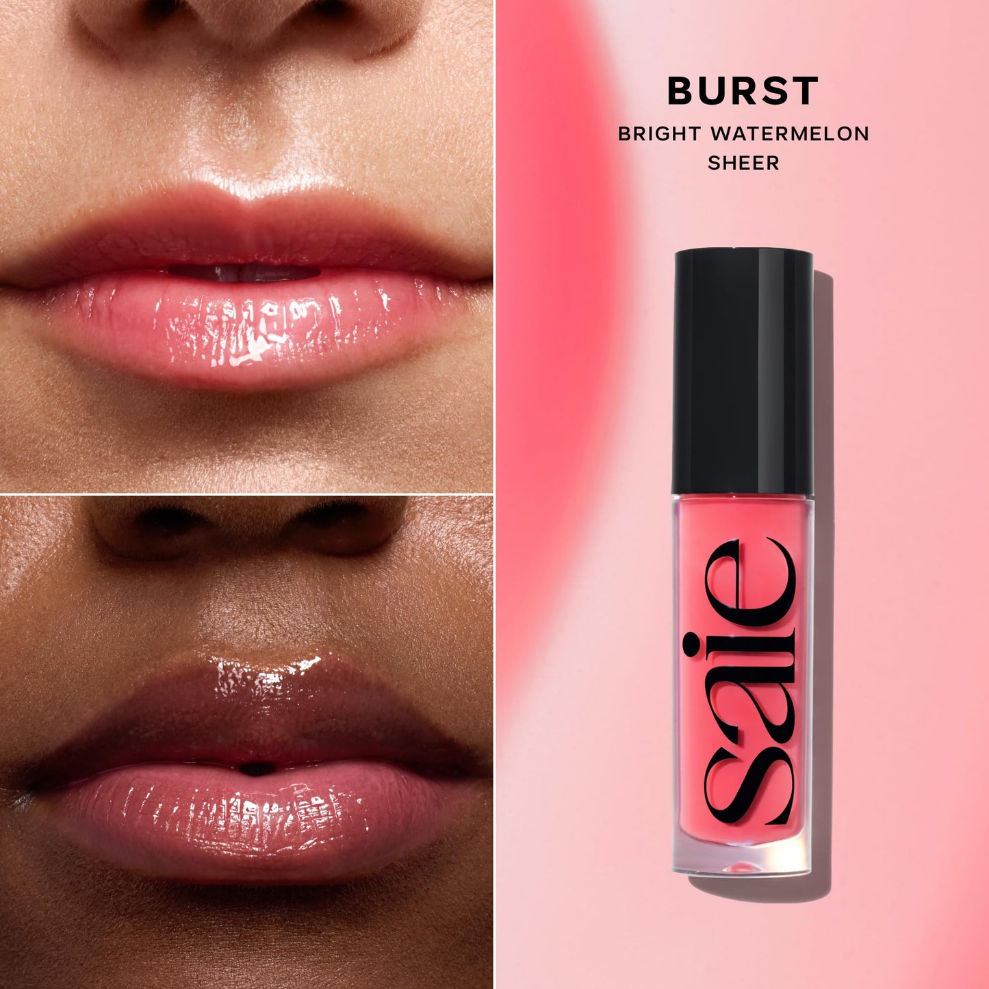 Saie Dewy Glow Duo - Dew Liquid Blush - (.40 oz, Flirty), Glossybounce Lip Gloss-Oil Hybrid (.17 oz, Burst) - Hydrating, Vegan Makeup for Radiant Cheeks & Lips SaieBuy Supplements Australia
