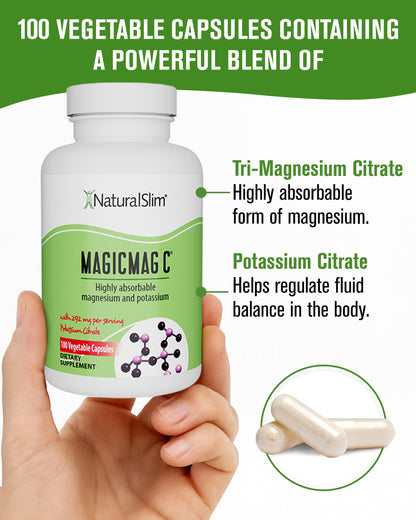 MagicMag C by NaturalSlim, Magnesium Citrate Capsules for Muscle Relaxation, Sleep Quality, Nerve Function & Electrolyte Support, Daily Magnesium Supplement