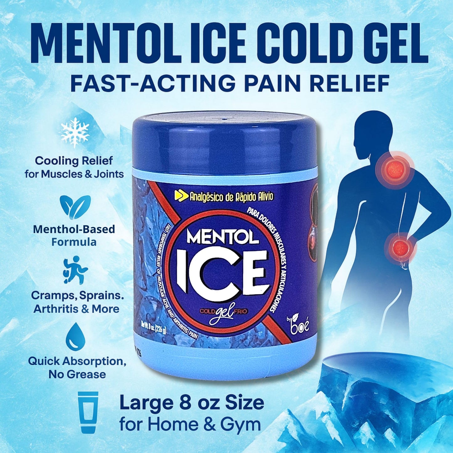 Mentol Ice Cold Gel – 8 oz Pain Relief Gel for Muscles & Joints – Fast-Acting Analgesic for Arthritis, Back Pain, Cramps, Sprains & Headaches – Non-Greasy & Quick Absorption BOÉ COSMETICSBuy Supplements Australia
