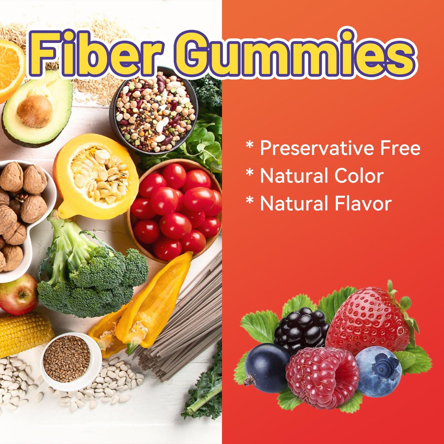 SmildeHeal Fiber Gummies, Dietary Fiber, for Women and Men, Gut Health Support, Non-GMOs, Non-Gluten, Vegan, Mixed Berry
