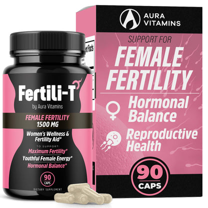 Fertili-T by Aura Vitamins supplement bottle and packaging on a white background