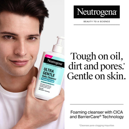 Neutrogena Ultra Gentle Foaming Facial Cleanser, Fragrance Free Hydrating Face Wash for Sensitive Skin, Daily Non Over Drying Makeup Remover