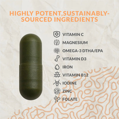 Complete Vegan Multivitamin with Iron, Omega 3, Vitamin D3, Folate, Zinc, Vitamin B12, & More - 100% Sustainable Vegan Vitamins Terraseed