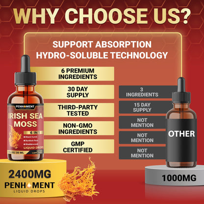 Penhoment 6in1 Sea Moss Drops with Black Seed Oil Irish Seamoss, Ashwagandha, Burdock Root & Bladderwrack - 1FL Oz - 30 Day Supply Penhoment buy supplements Au