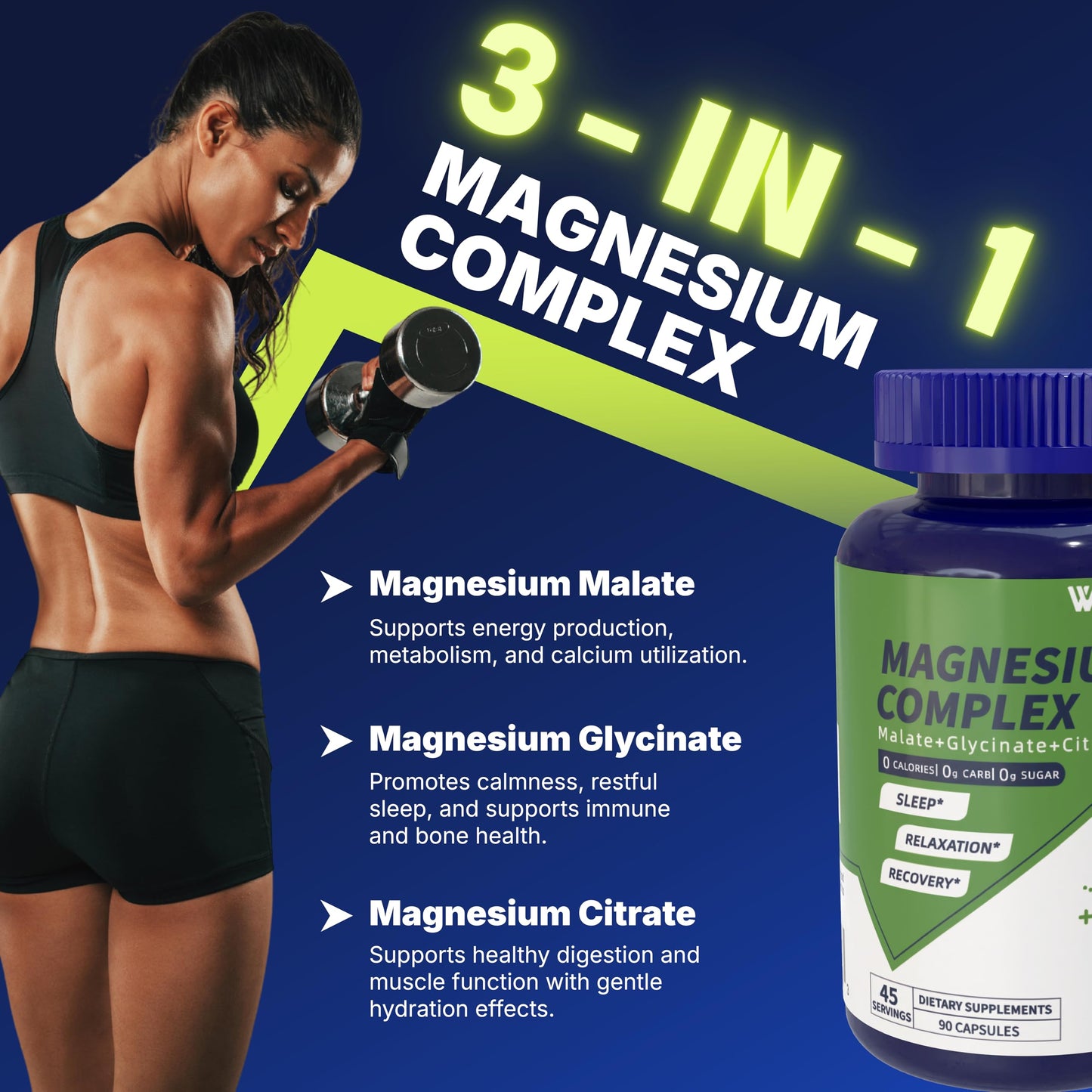 Vicwell Triple Magnesium Complex - 300mg Magnesium from Malate, Glycinate, and Citrate - Supports Stress Relief & Sleep, Nerves & Metabolism, Muscle Relaxation & Bone Health - 90 Capsules(1 Bottle) Vicwell buy supplements Au