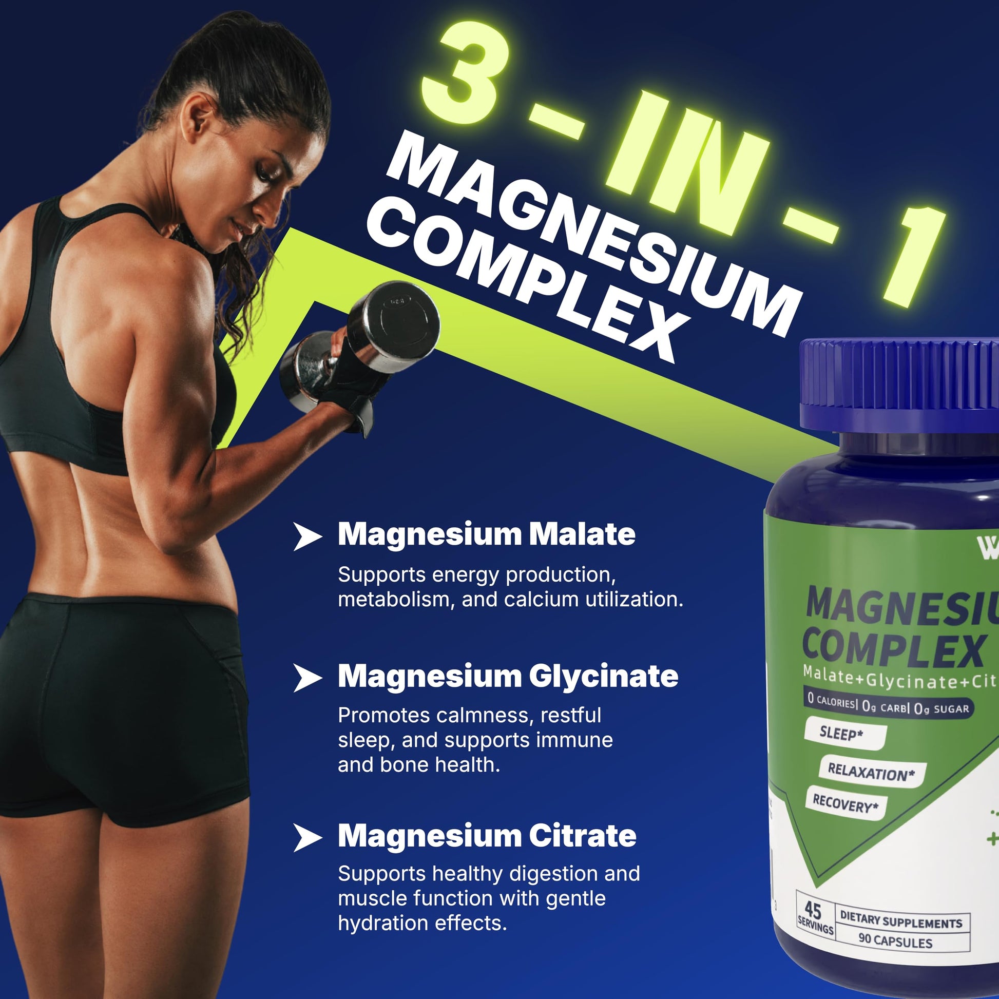 Vicwell Triple Magnesium Complex - 300mg Magnesium from Malate, Glycinate, and Citrate - Supports Stress Relief & Sleep, Nerves & Metabolism, Muscle Relaxation & Bone Health - 90 Capsules(1 Bottle) Vicwell buy supplements Au