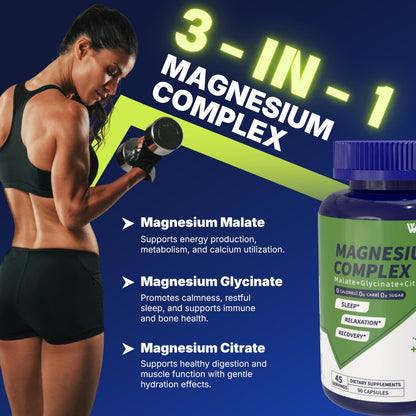 Vicwell Triple Magnesium Complex - 300mg Magnesium from Malate, Glycinate, and Citrate - Supports Stress Relief & Sleep, Nerves & Metabolism, Muscle Relaxation & Bone Health - 90 Capsules(1 Bottle) Vicwell buy supplements Au