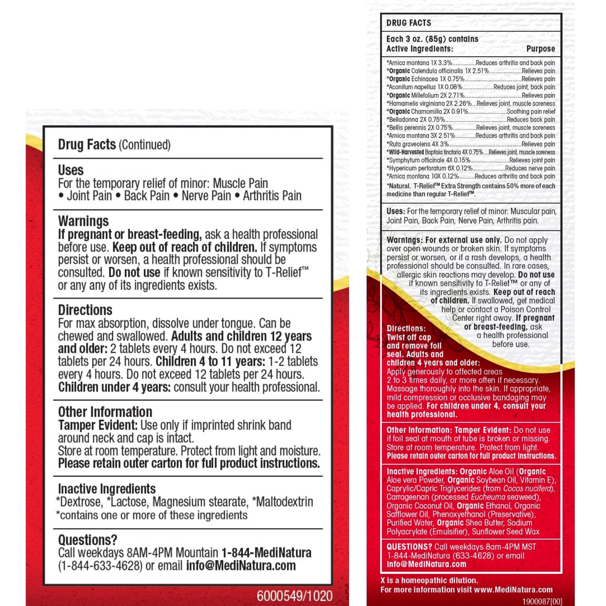 MediNatura T-Relief Extra Strength Pain Relief Arnica +12 Plant-Based Pain Relievers 100ct Tablets T-Relief Extra Strength Pain Relief 3oz Cream Bundle MediNaturaBuy Supplements Australia