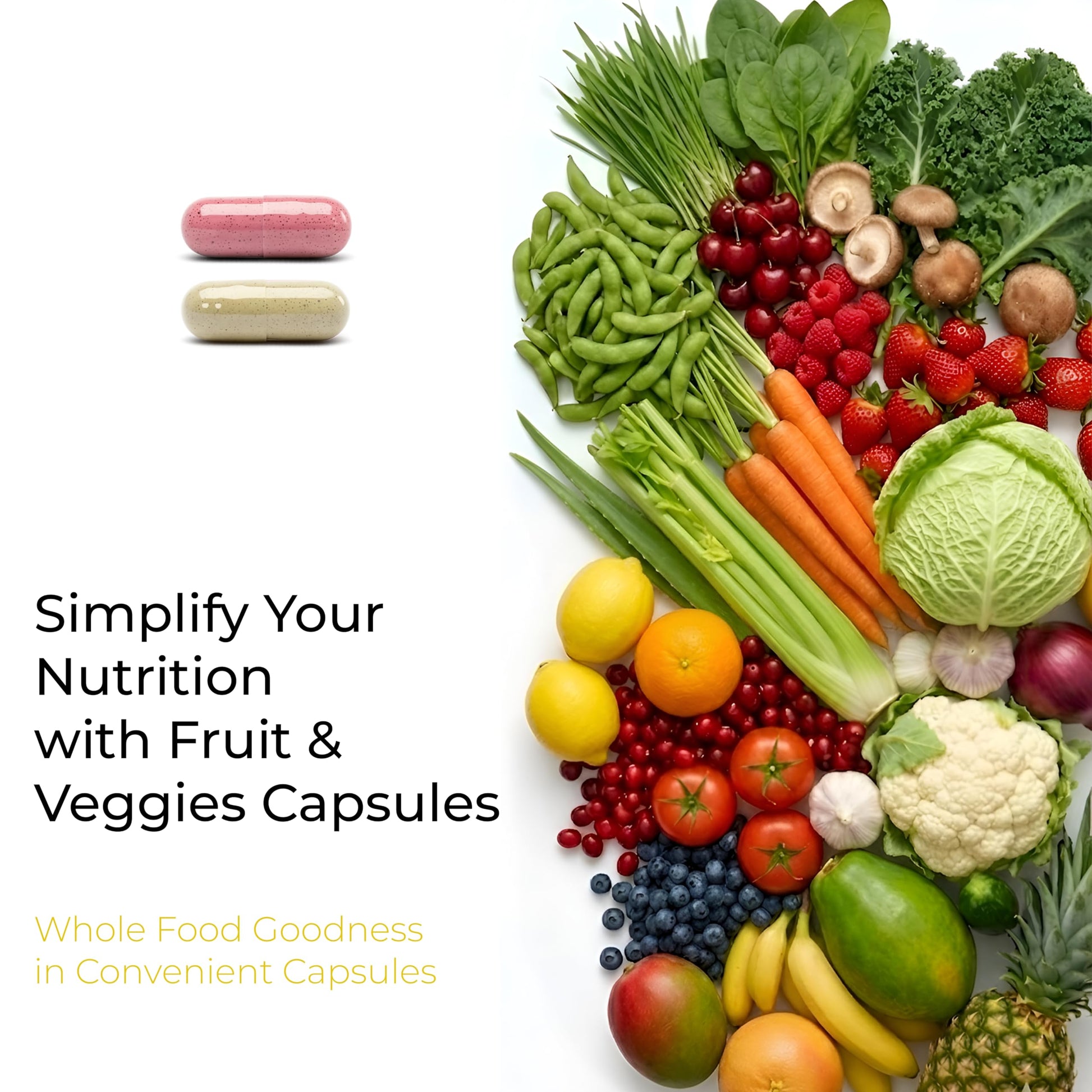 Fruits and Veggies Whole Produce Dietary Supplement with Superfood Fruits and Vegetables for Men, Women and Kids, 90 Fruit Capsules, 90 Veggie Capsules - 1 Set NATURAL GREENSBuy Supplements Australia