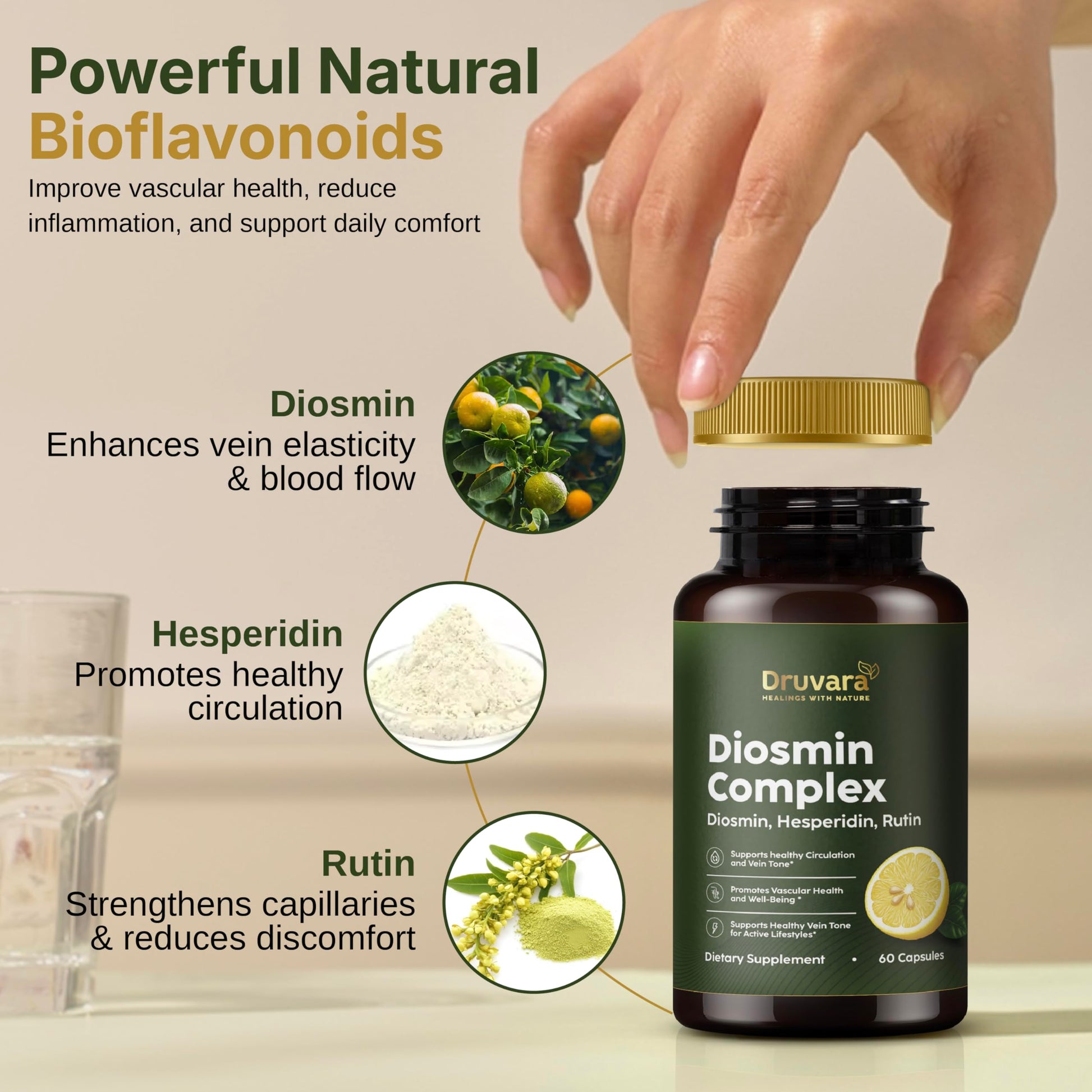 Druvara Diosmin Hesperidin with Rutin & B Vitamins | Vein Support Supplement for Leg Comfort, Healthy Circulation, Vein Strength & Improved Mobility - 60 Capsules DruvaraBuy Supplements Australia