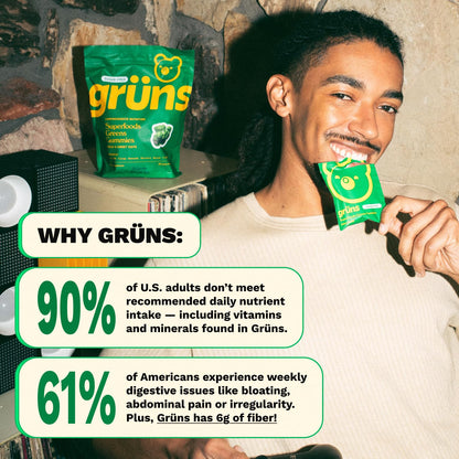 Gruns Sugar-Free Super Greens Gummies, Multivitamin Superfood Gummy Bears, Spirulina, Chlorella, Prebiotics & Fiber gummies for Digestive Health, Adaptogens Supplement, 20 Vitamins & Minerals, 10 pack Grüns buy supplements Au