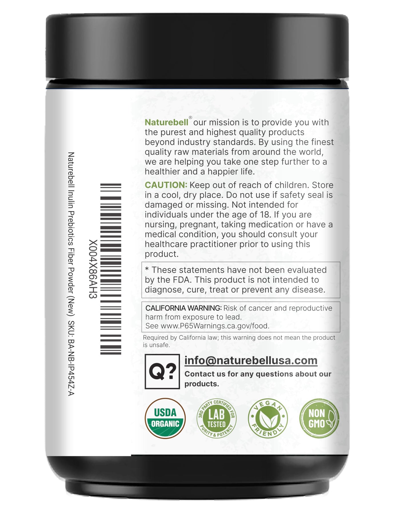 NatureBell Organic Inulin Prebiotic Fiber Powder, 1lb | Natural Chicory Root Source – Easily Mixes with Coffee or Smoothies – Fiber Supplement for Women & Men