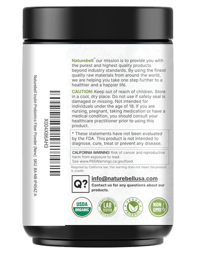 NatureBell Organic Inulin Prebiotic Fiber Powder, 1lb | Natural Chicory Root Source – Easily Mixes with Coffee or Smoothies – Fiber Supplement for Women & Men