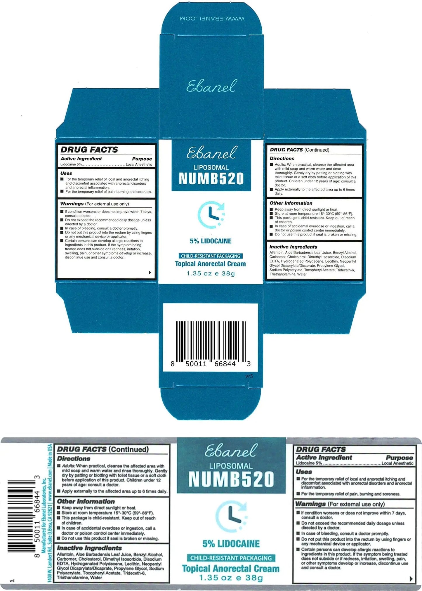 Ebanel 5% Lidocaine Numbing Cream, Pain Relief Burn Itch Numb Cream, Maximum Strength Topical Anesthetic with Allantoin, Vitamin E for Local and Anorectal Uses, Hemorrhoid Treatment, 1.35 Oz EbanelBuy Supplements Australia
