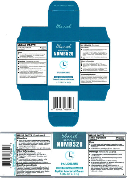 Ebanel 5% Lidocaine Numbing Cream, Pain Relief Burn Itch Numb Cream, Maximum Strength Topical Anesthetic with Allantoin, Vitamin E for Local and Anorectal Uses, Hemorrhoid Treatment, 1.35 Oz