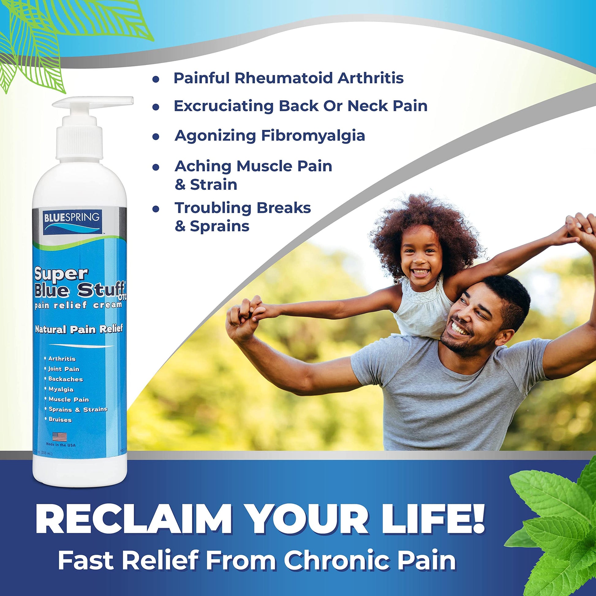 Super Blue Stuff OTC 12-oz. Pump Bottle - Natural, Made in USA, Paraben-free, Works in As Little As 5 Minutes for Joint/Muscle Pain, Backaches, Sprains/Strains, Bruises & Arthritis by Blue Spring Blue SpringBuy Supplements Australia
