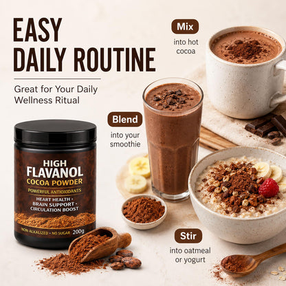 High Flavanol Cocoa Powder, Flavanol Rich Cocoa Powder– 1200mg Cocoa Flavanols – 10X More Flavanols – Supports Heart Health, Nitric Oxide & Energy