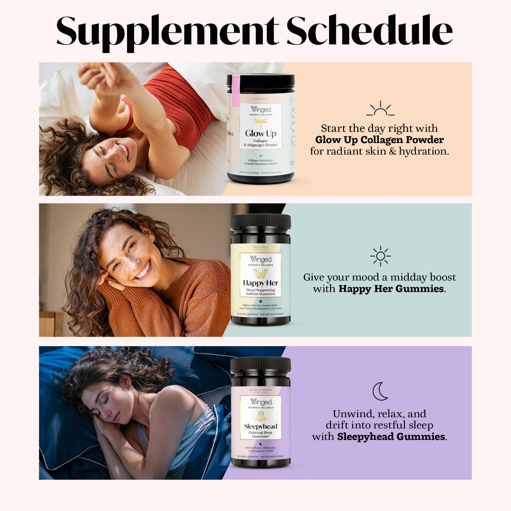 Winged Wellness Happy Her Mood Gummies - Daily Mood Enhancer Support Supplement for Women - Vitamin D with Saffron, Lemon Balm, & Lions Mane Mushrooms for Balance & Calming Relief - 50 Vegan Gummies Winged buy supplements Au