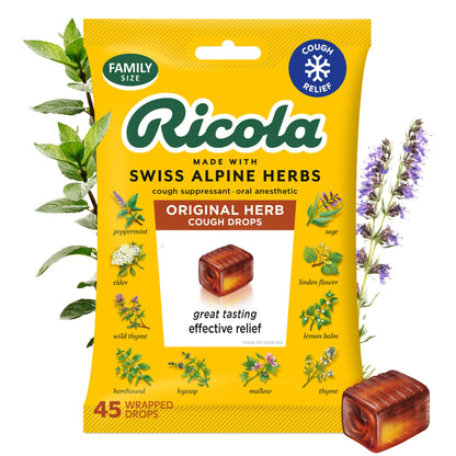 Ricola Original Herb Cough Drops with Menthol - Cough and Sore Throat Relief - 45 Count - Herbal Throat Lozenges Ricola buy supplements Au