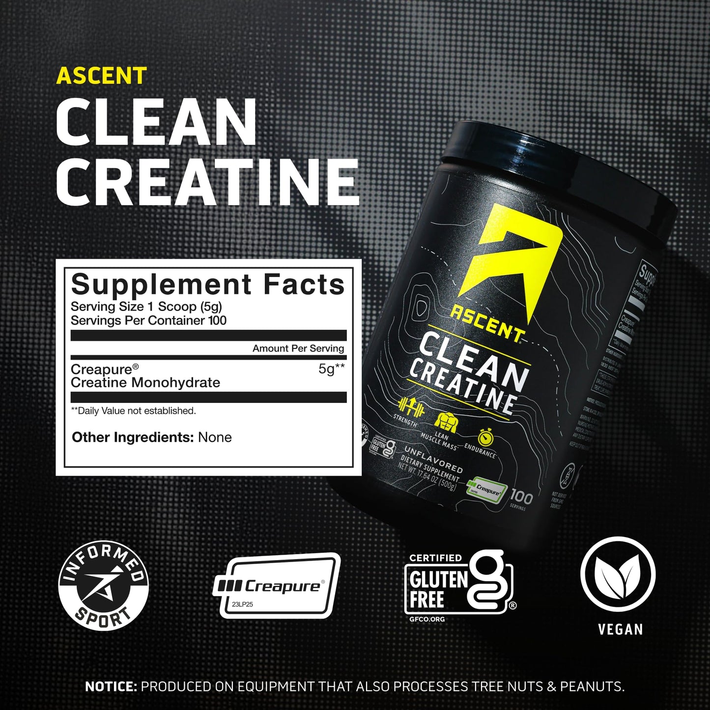 Ascent Clean Creatine Monohydrate Powder - 5G Per Serving, Creapure Creatine Supplement - Unflavored, 100 Servings Ascent buy supplements Au