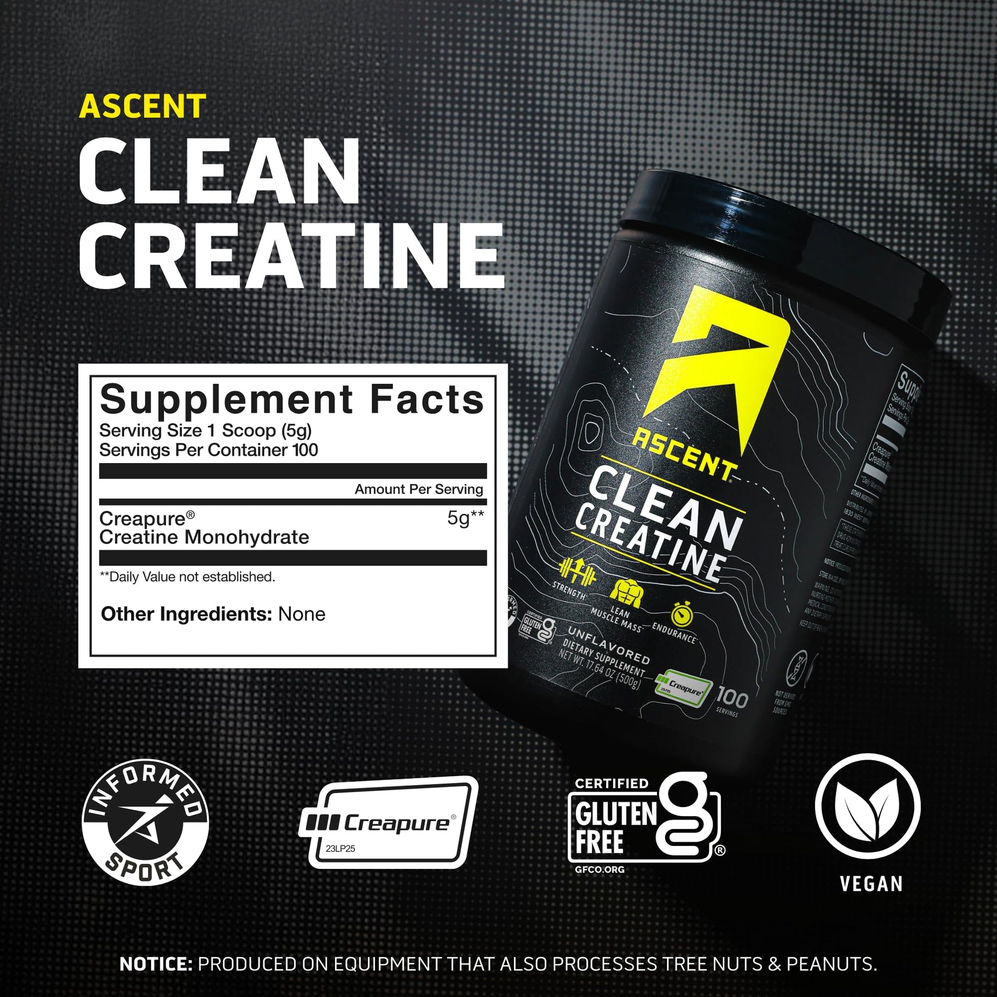 Ascent Clean Creatine Monohydrate Powder - 5G Per Serving, Creapure Creatine Supplement - Unflavored, 100 Servings Ascent buy supplements Au