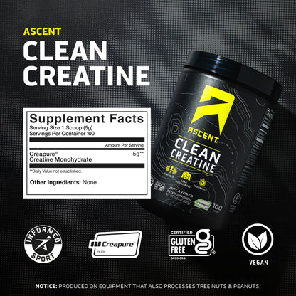 Ascent Clean Creatine Monohydrate Powder - 5G Per Serving, Creapure Creatine Supplement - Unflavored, 100 Servings Ascent buy supplements Au