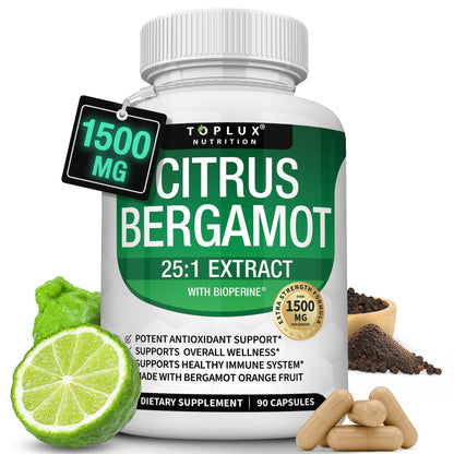 Citrus Bergamot Supplement 1500mg - 25:1 Bergamot Extract to Support Overall Health, Immune System, Potent Antioxidant High Absorption Natural