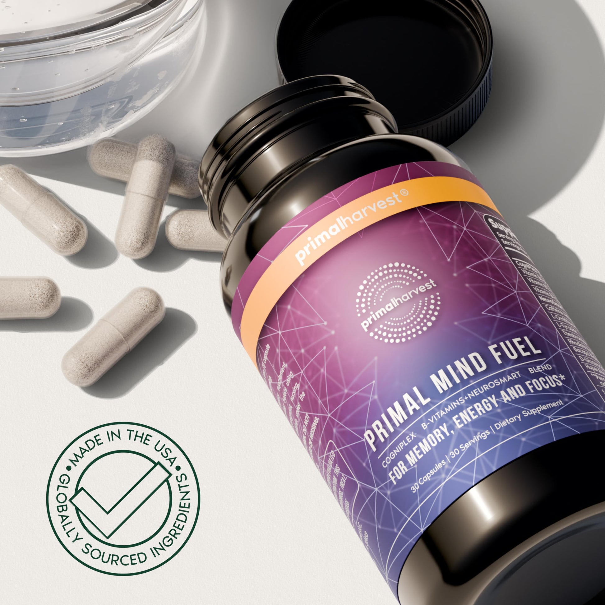 Brain Supplement by Primal Harvest, Primal Mind Fuel Brain Booster for Focus, Energy, Clarity, and Brain Health 30 Capsules Nootropics Brain Support Supplement for Men and Women Primal Harvest buy supplements Au